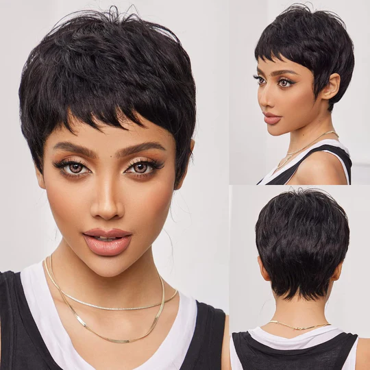 HumanHairWigwithBangsBlackShortStraightPixieCutHairs100_RemyHumanHairMachineMadeWigforAfroWomen